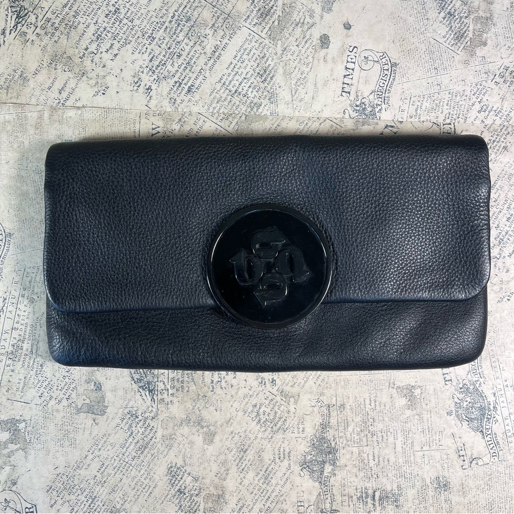 Ted Baker Black Leather Clutch Bag Evening Wristlet Designer Purse Minimalist